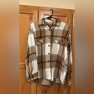 Plaid Button-Up Shirt in Brown and Cream